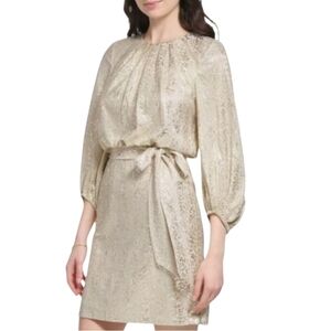 NWT Vince Camuto Dress Gold Mini Leopard Print Long Sleeves
